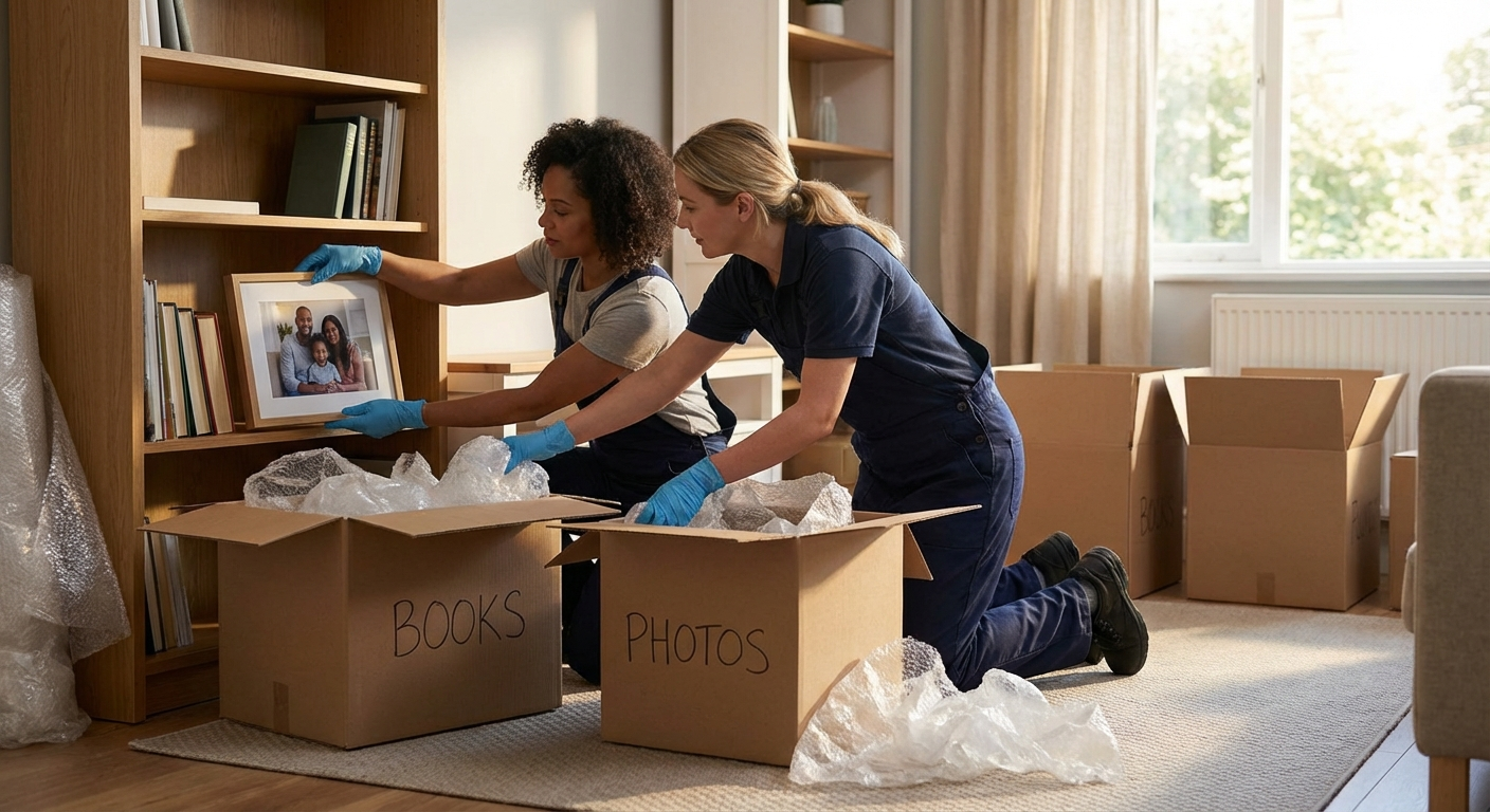 Workers carefully unwrapping and returning belongings home